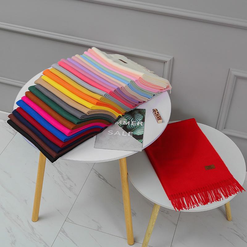 Большой красный кашемировый шарф женский однотонный длинный платок двойного назначения