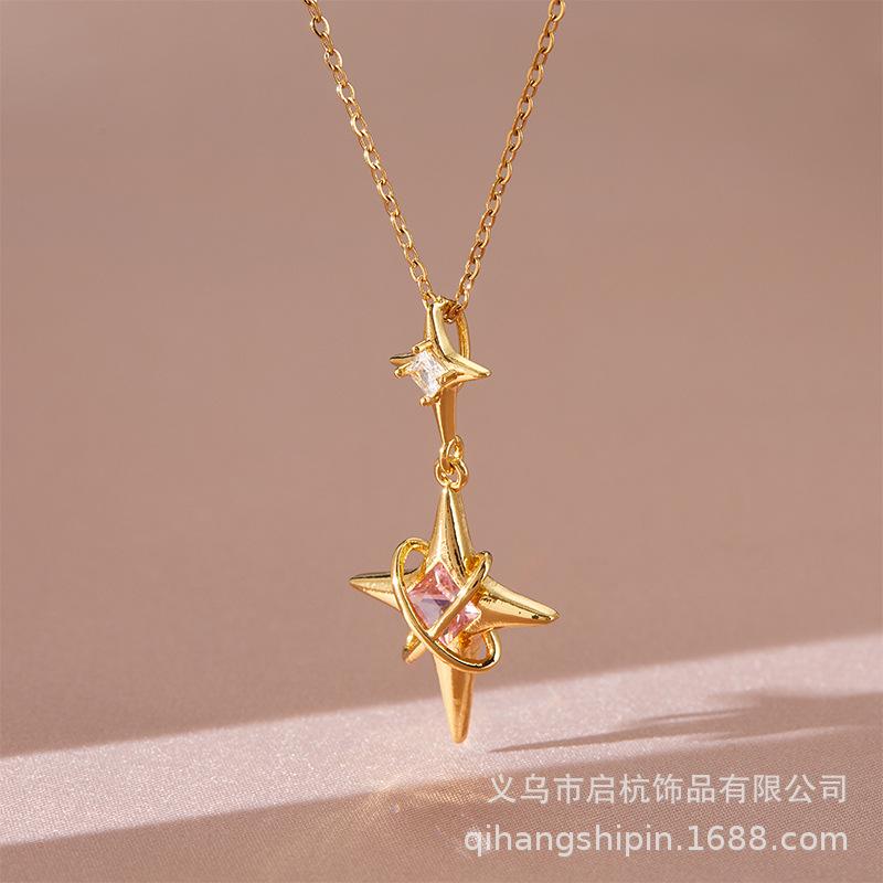 Ожерелье Wind Octagram для женщин, модный тренд, темперамент, индивидуальность, универсальная подвеска из циркония, цепочка на ключицу