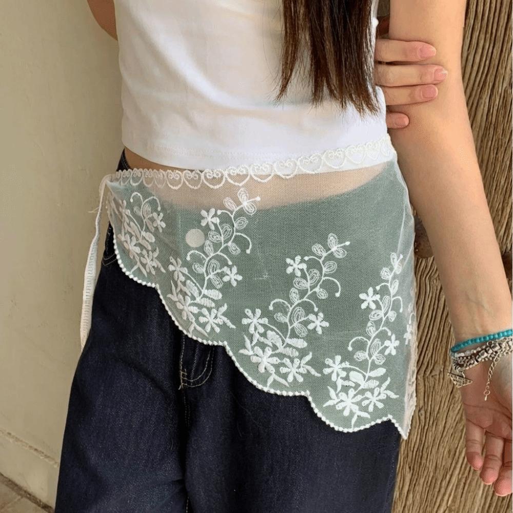 White Lace Triangle Belt Elegant Belted Overlap Scarf Niche Korean Lace Apron  Party