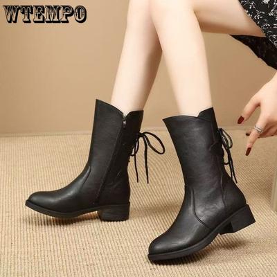 Женские ботинки с толстым каблуком, подошва средней высоты, нескользящая подошва с мягкой поверхностью, осенние и зимние ботинки с подошвой средней высоты