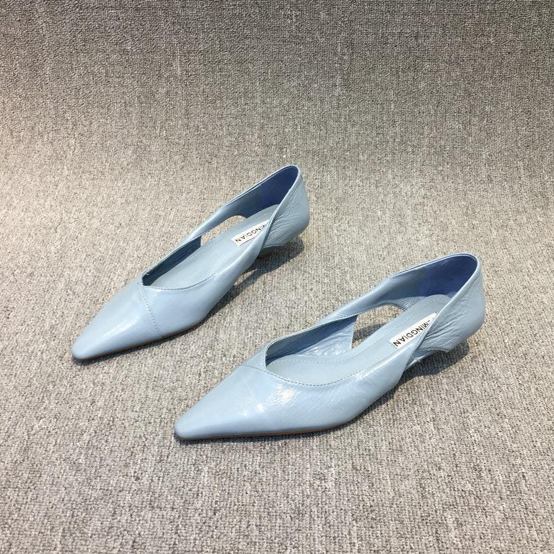Fashion Blue Pointed Toe Shoes for Woman 2024 Yellow Women's Summer Footwear Low Heel Elegant Moccasins Office White E Chic Point Trend