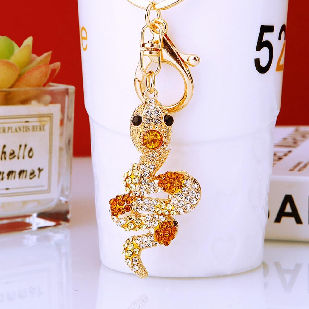 Fortune Rhinestone Snake Keychain Exquisite Women's Bag Pendant Cute Snake Lucky Pendant  Couple