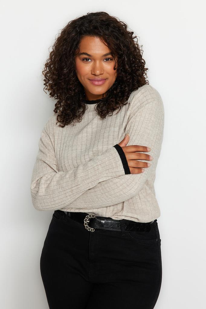 Women's Fashion New Plus Big Size Sweater Black Stripe Detailed Knitwear Sweater