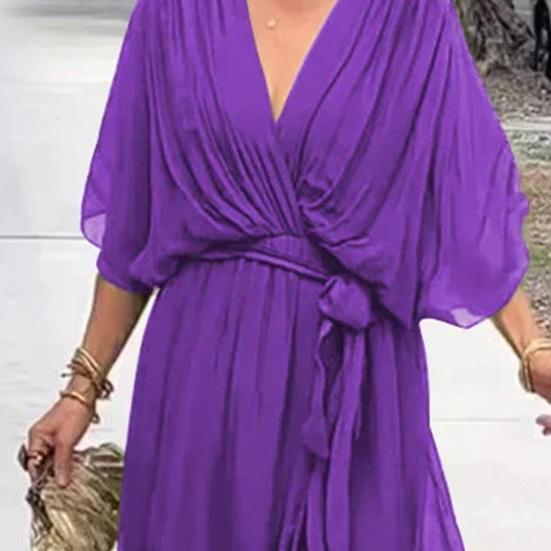 Вечернее платье с рукавами «летучая мышь», неровным оборчатым подолом, V-образным вырезом, шнуровкой на талии, плиссированным однотонным платьем миди из тонкой ткани для выпускного вечера