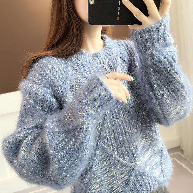 Women's Round Neck Sweater Autumn/winter Korean Version Pullover Loose and Lazy Base Knit Sweater Top Sweater Winter