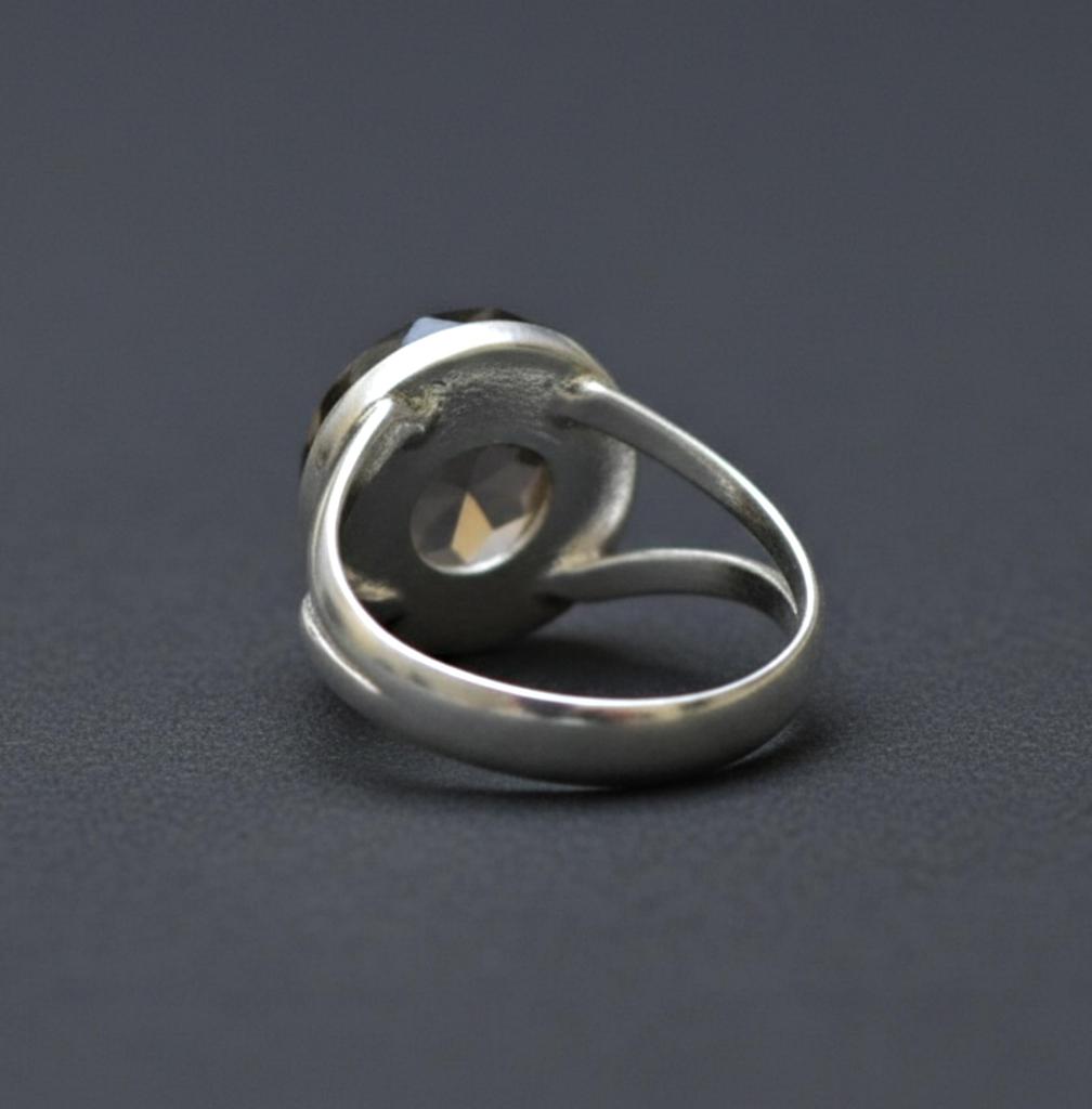 Круглое кольцо-заявление с дымчатым кварцем, украшения из стерлингового серебра 925 пробы, минималистичное кольцо с драгоценным камнем в стиле бохо для женщин