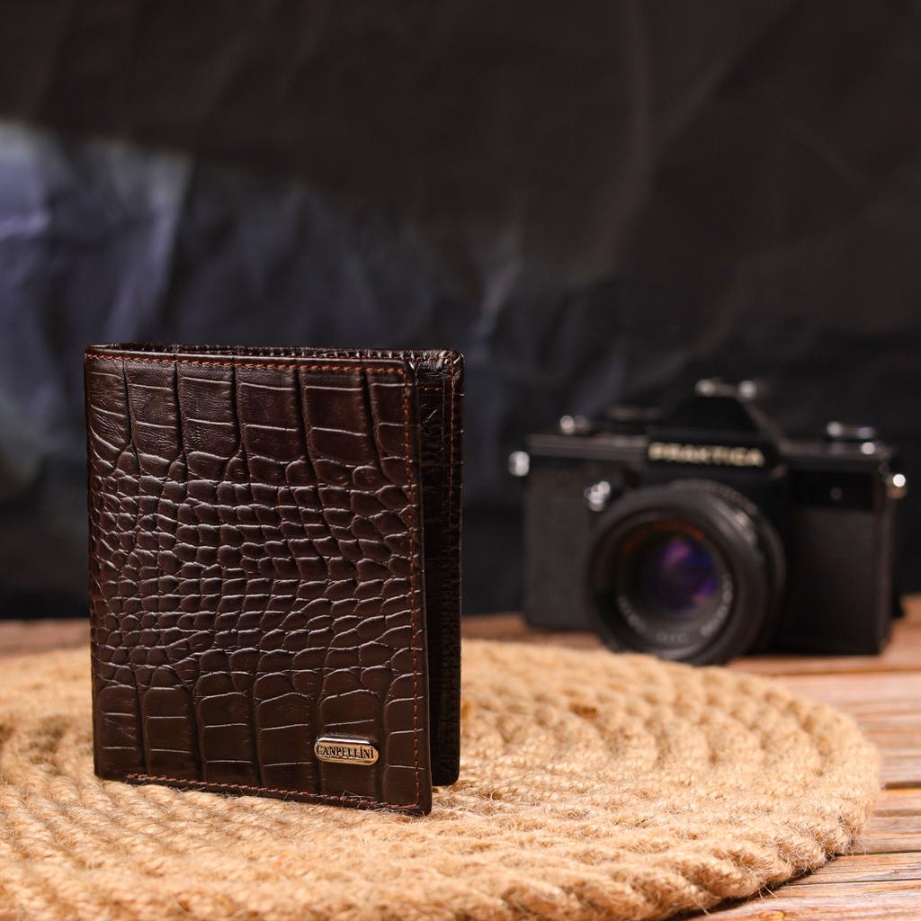 Компактное мужское портмоне из натуральной фактурной кожи CANPELLINI Purse 21496 Коричневое