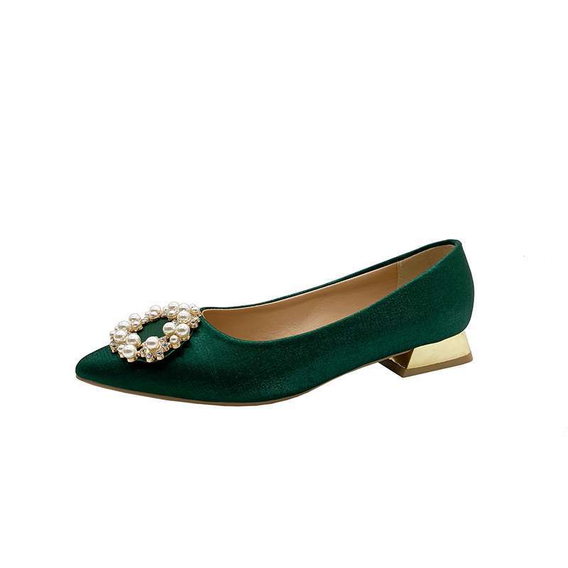 Зеленые свадебные туфли свадебные туфли невесты туфли для показа одежды туфли-лодочки из китайского шелка и атласа жемчуг острый носок толстый каблук высокие каблуки