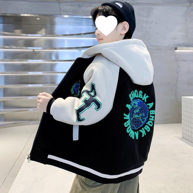 Мальчиковая бархатная бейсбольная куртка с капюшоном Осень/Зима 2025