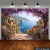 2D Mediterranean Coastal Town Backdrop, Wisteria Arch Banner