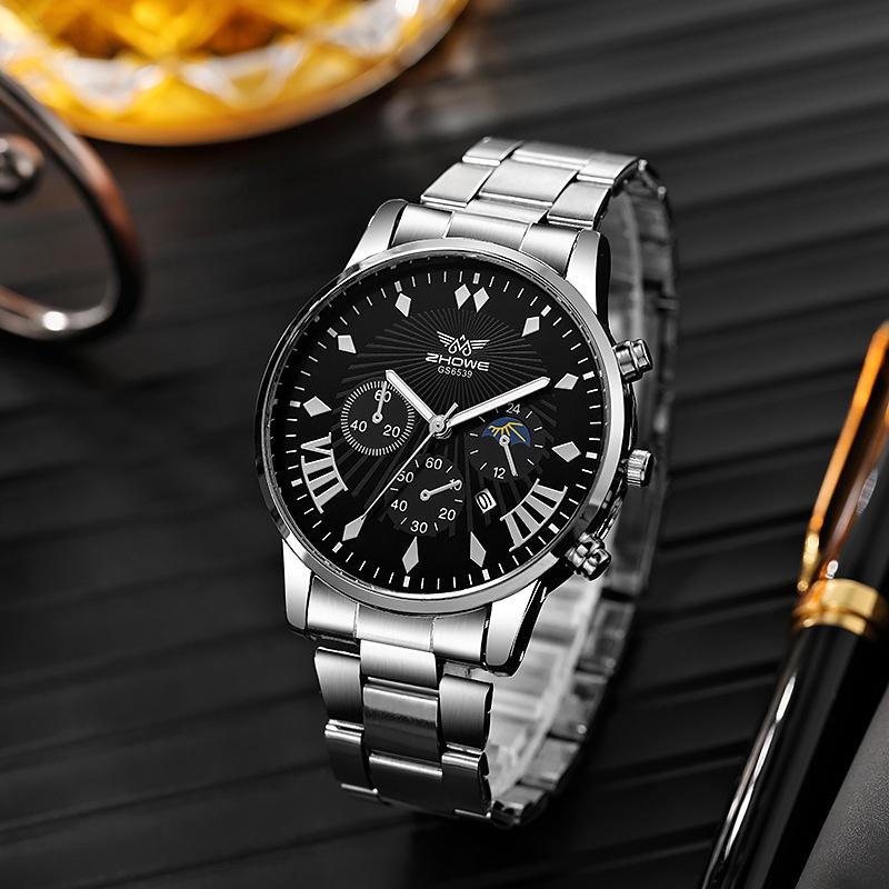 Мужские кварцевые часы из нержавеющей стали с индикацией даты