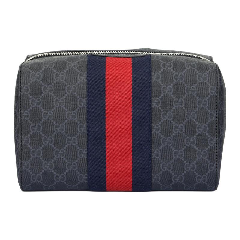 Gucci toiletry bag Presbyopia Logo Red and Blue Webbing Canvas and Leather Clutch Cosmetic Storage Toiletries Same Style for Men and Women Couple