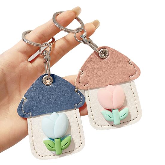 2 шт. Элегантный держатель для ключей в форме тюльпана из искусственной кожи, брелок в форме дома