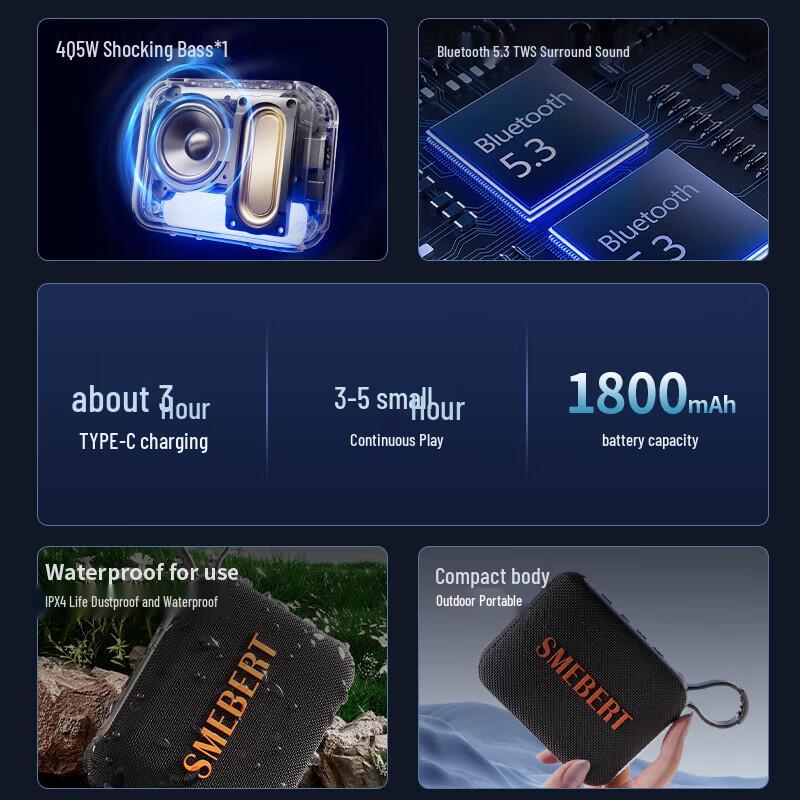 SMEBERT M4 Портативная Bluetooth-колонка для улицы CN-вилка (адаптер в комплекте)