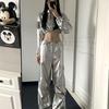 Стильный Киберпанк Серебристый Укороченный Худи с Длинным Рукавом Танцевальный Комплект