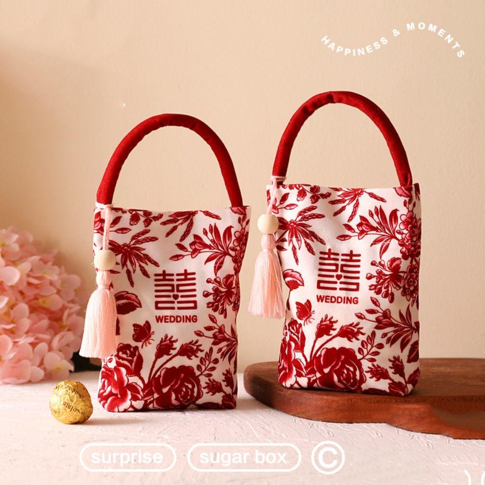 Flower Wrist Hand Bag Butterfly Orchid Flower Pendant Wedding Candy Bag Festive Sugar Bag  Wedding