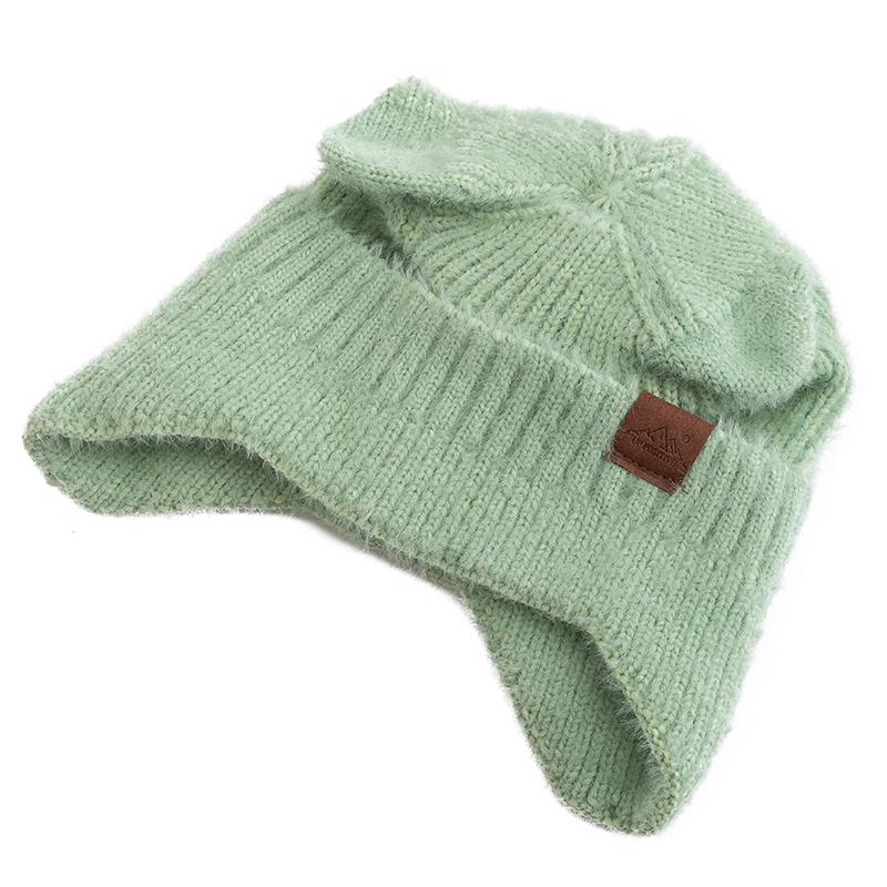 New Women Candy Colors Earflap Beanie Fashion Faux Fur Knitted Hat Lovely With Cat Ear Soft Beanie Hats Female Streetwear Hat