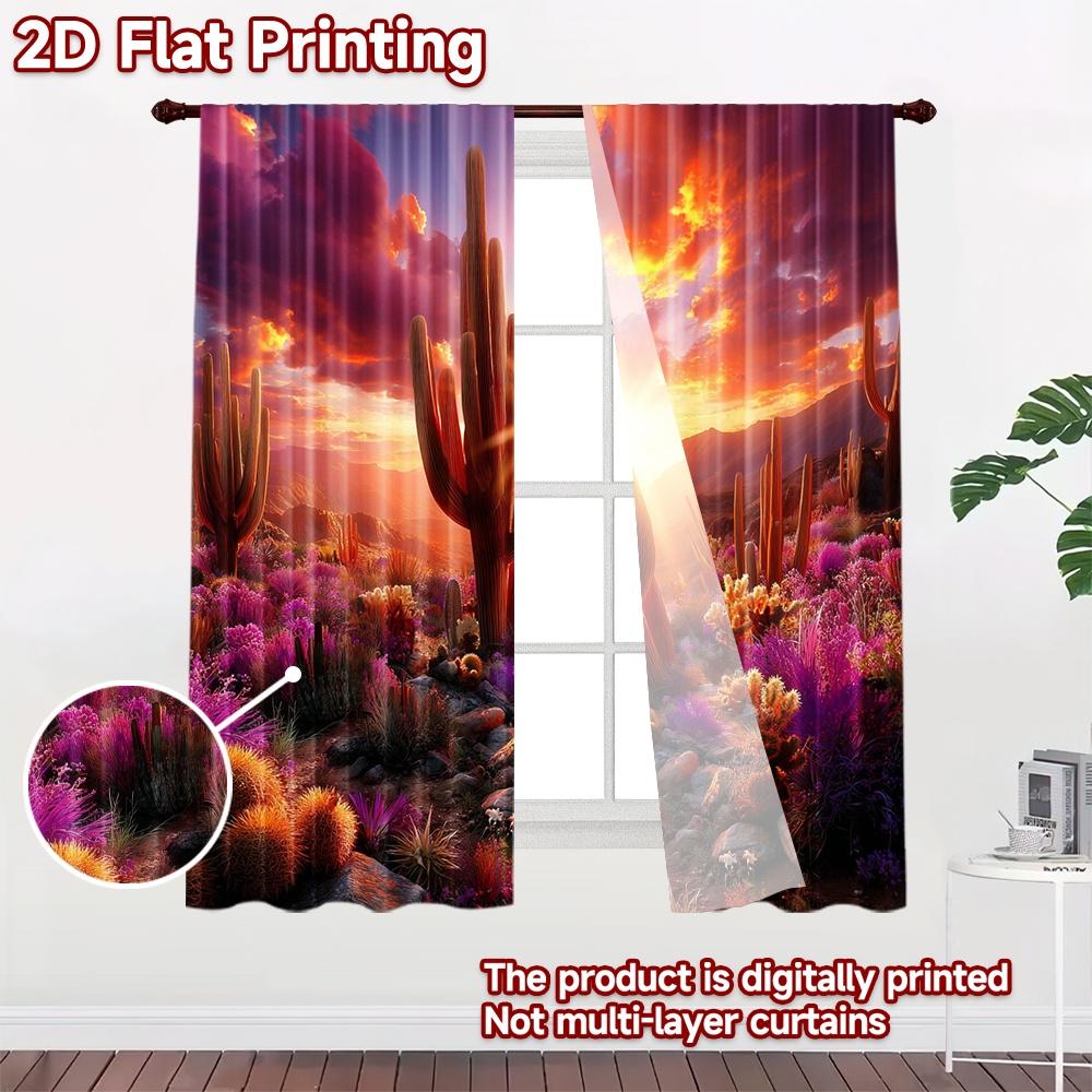 2D flat printing 2pcs Curtains Desert Cacti Sunset Dramatic Sky Digital Printed Polyester Drapes All Season Party & Holiday