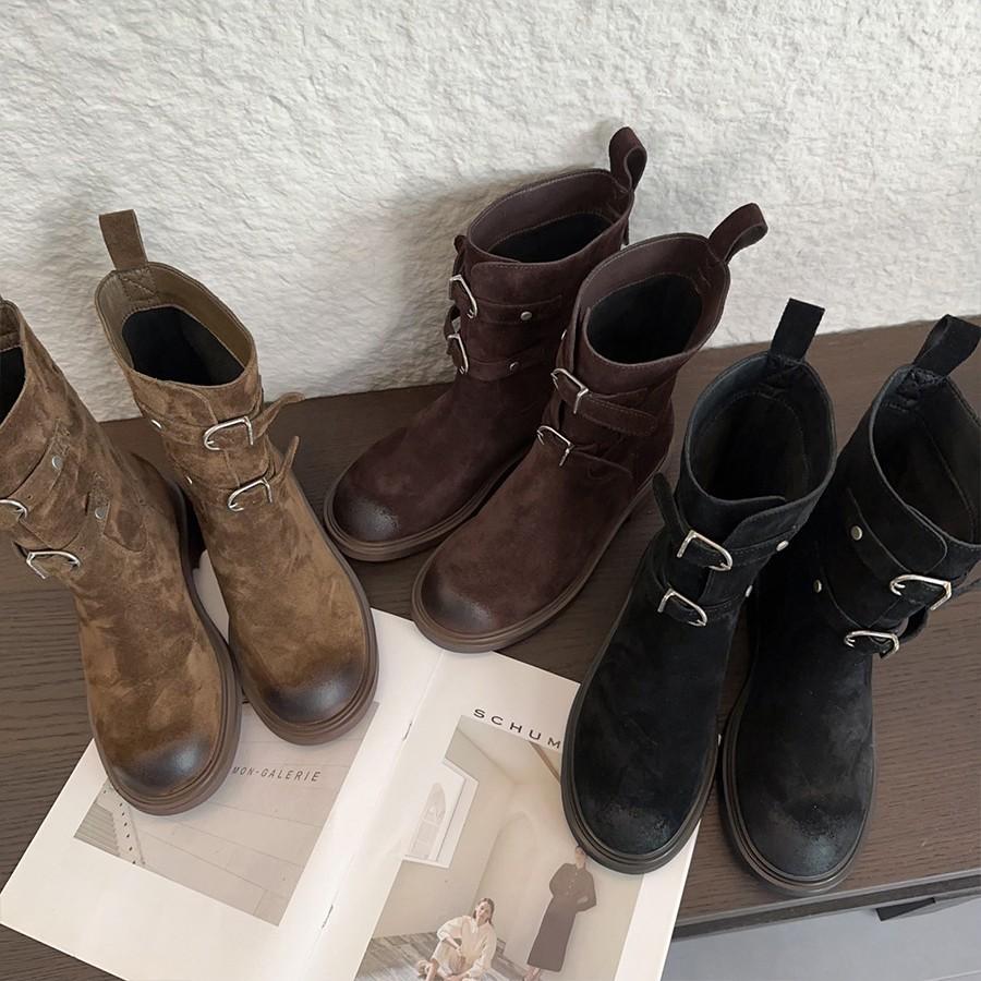 Версия из овчины~ ретро полированная пряжка ремня ковбойские сапоги в западном стиле тонкие короткие ботинки женские ботинки Maillard Martin ботинки-локомотивы