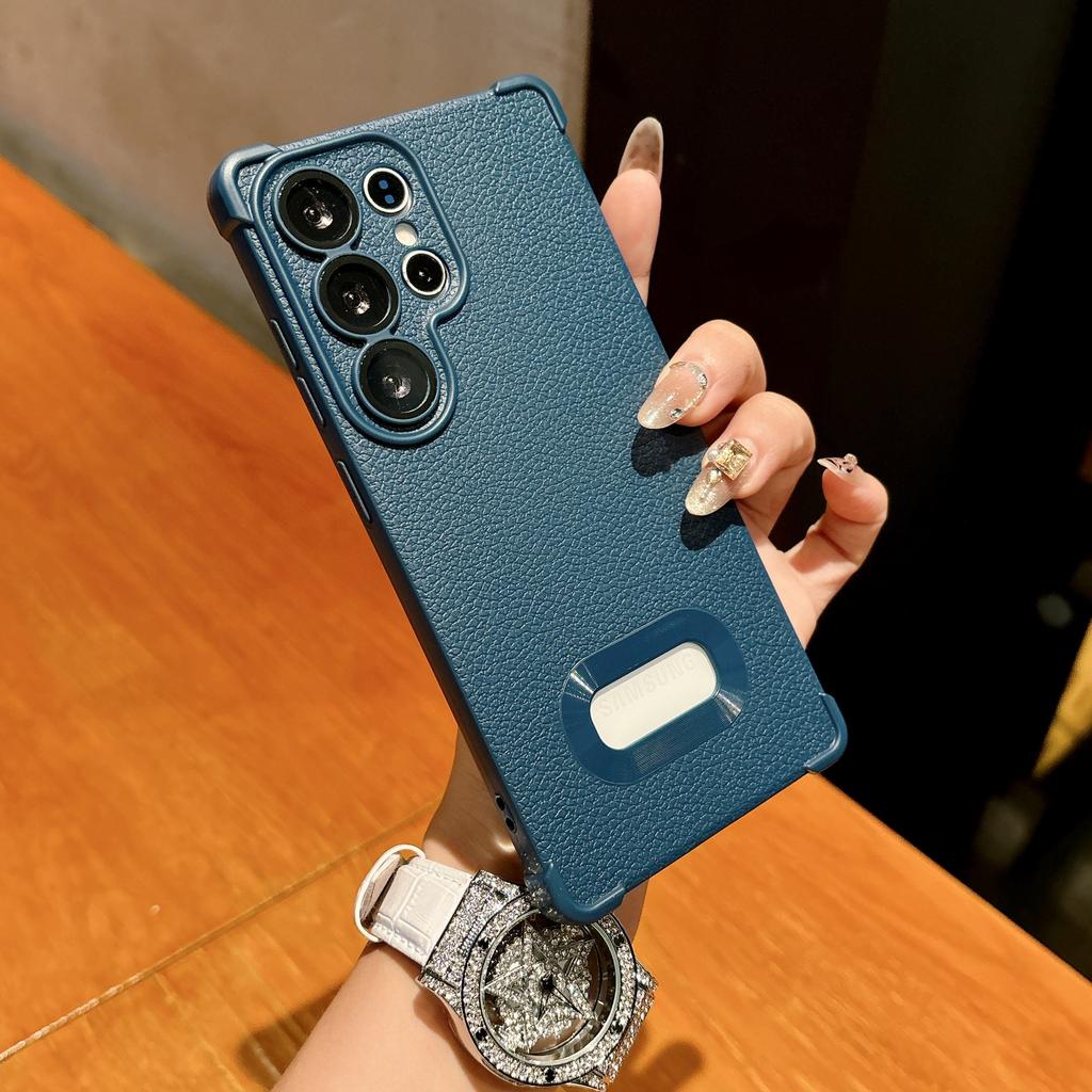 Подходит для Samsung S25Ulltra Чехол для мобильного телефона с рисунком личи и защитой от протечек S24 Кожа A36 Четырехугольная защита от падения Полное покрытие Мягкий чехол