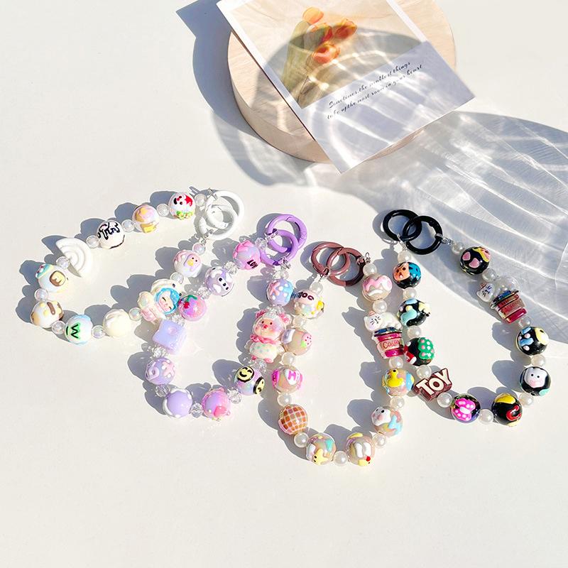 Ремешок-цепочка для мобильного телефона против потери, нарисованный вручную, с бисерным кулоном, брелок, подвеска для сумки, украшение