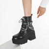 Gdgydh Современные ботинки женские туфли готические металлические украшения черные ботинки женский каблук сексуальная цепь массивный каблук платформа обувь молния