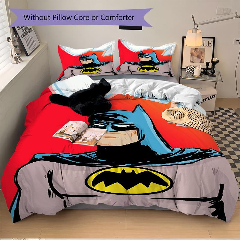 3pcs batman, superhero Duvet Cover Set, 1 Duvet Cover + 2 Pillowcases (No Insert), Cozy Bedding, Bedroom Set, Easy Care, Durable yy251103093