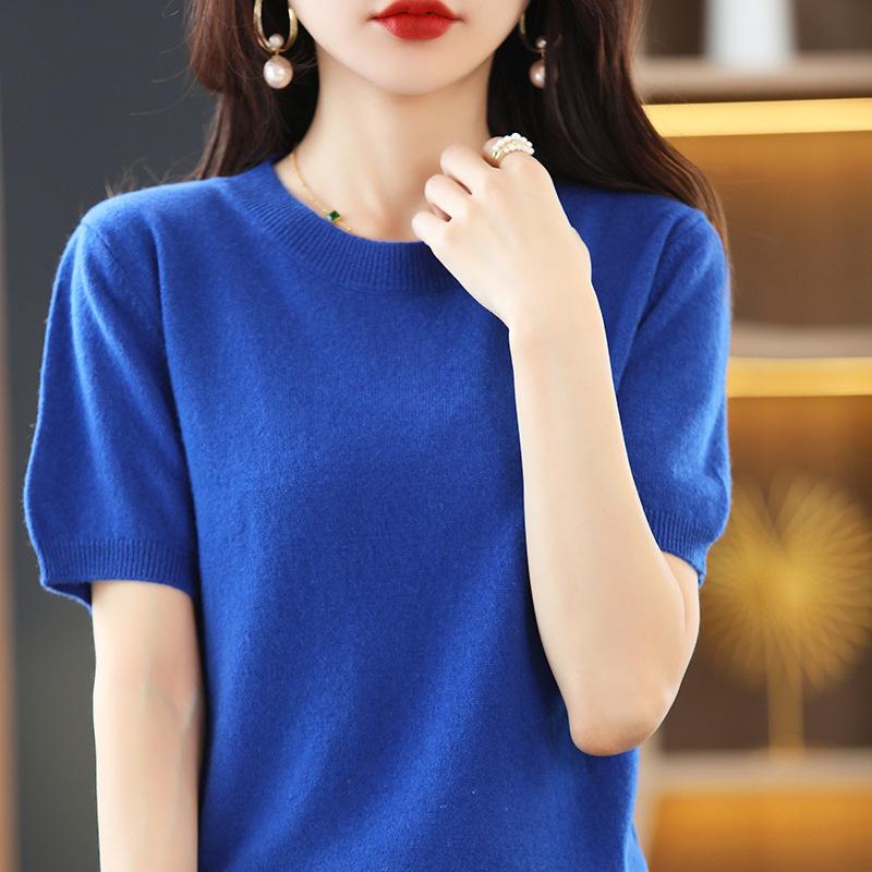 INDFS Женские модные повседневные осенне-зимние однотонные с принтом свитера с коротким рукавом и круглым вырезом