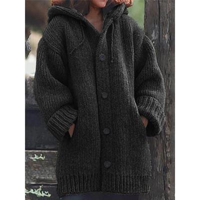 Женский зимний свитер средней длины больших размеров с капюшоном