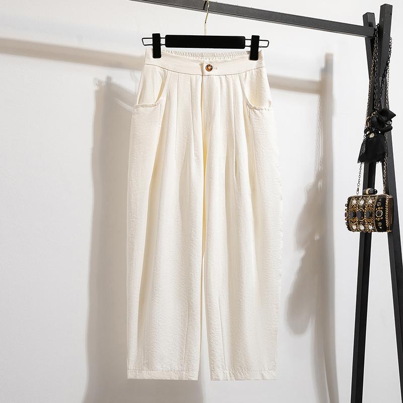 Dimanaf 2025 Summer Plus Size Women Wide Leg Pants High Waist Basic Elastic Pants Loose Casual Solid Pants 5XL