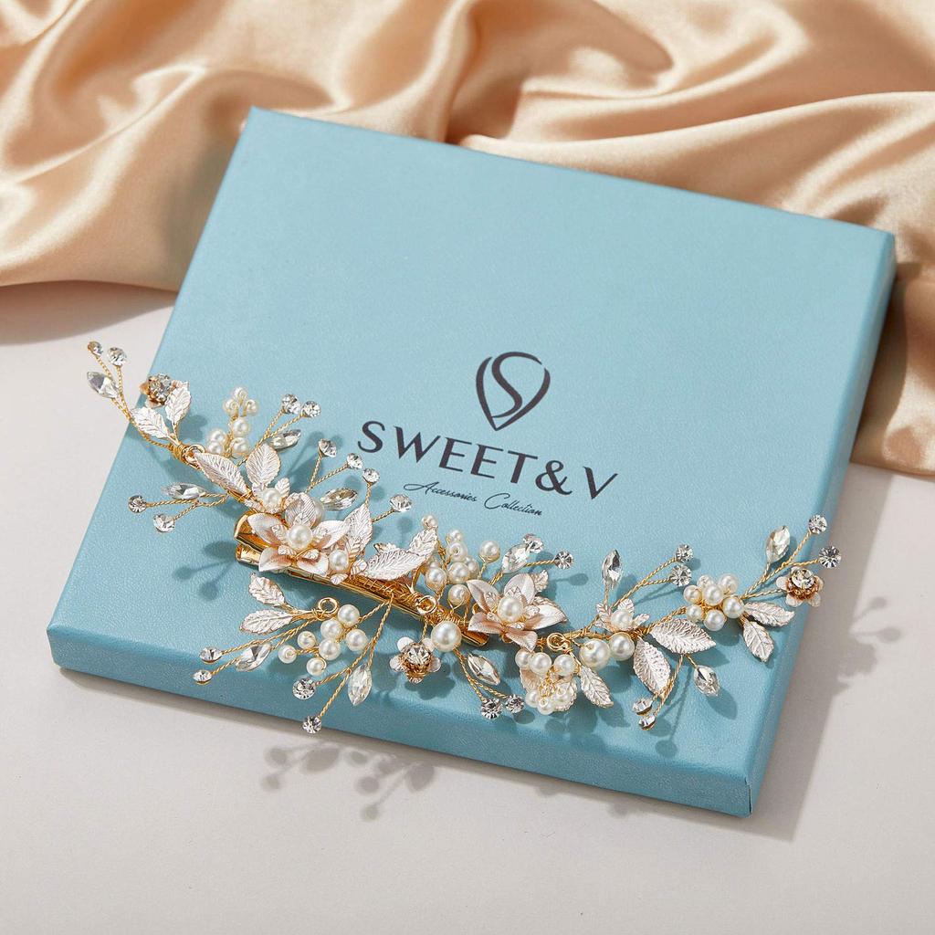 SWEETV Золотой Свадебный Зажим-Гребень для Волос Ручной Работы Свадебные Аксессуары для Волос для Женщин Свадьба