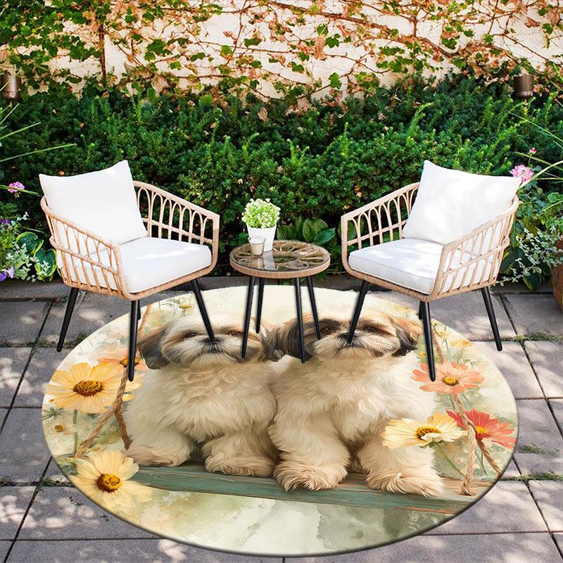 Two Shih Tzus pattern round rug,Carpet Rug for Living Room Bedroom Playroom ,Non-slip Floor Mat,Holiday Gifts and Birthday Gifts.
