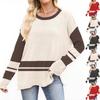 Women's Colorblock Round Neck Loose Casual Pullover Long Sleeve Sweater