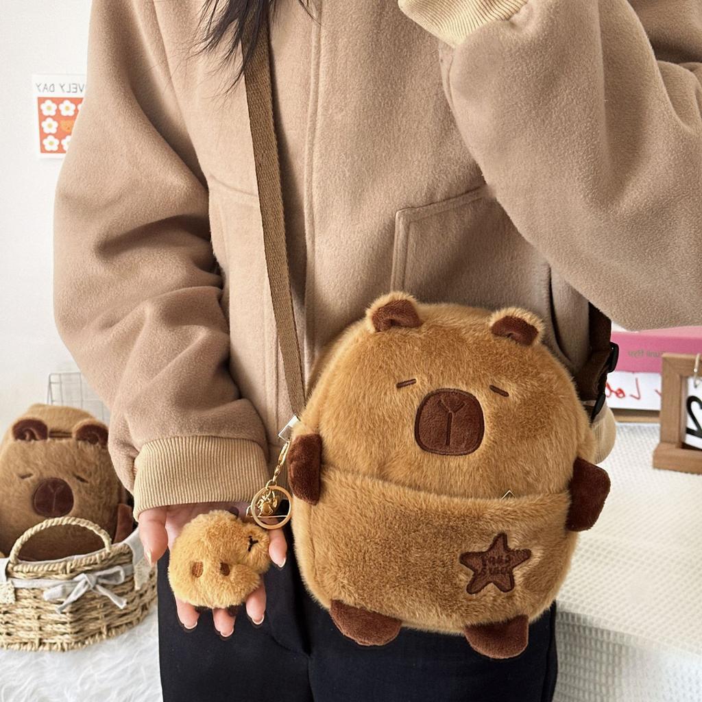 Милая плюшевая морская свинка, маленькая сумка-мессенджер, мультяшная милая капибара, сумка для хранения мобильного телефона, маленькая нагрудная сумка через плечо для девочки