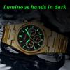 Модные часы-хронограф для мужчин, роскошные водонепроницаемые светящиеся часы с датой, золотые кварцевые мужские наручные часы Reloj Hombre
