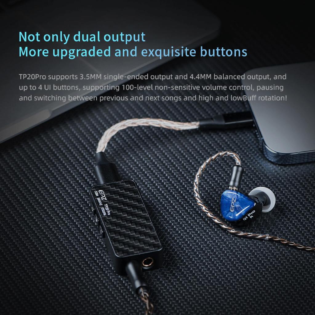 Портативный усилитель для наушников Hifi Kingdom EPZ TP20 PRO, двойной выделенный выход Type C 32 бит/384 кГц/DSD256 3,5 мм и 4,4 мм, (ЧЕРНЫЙ)