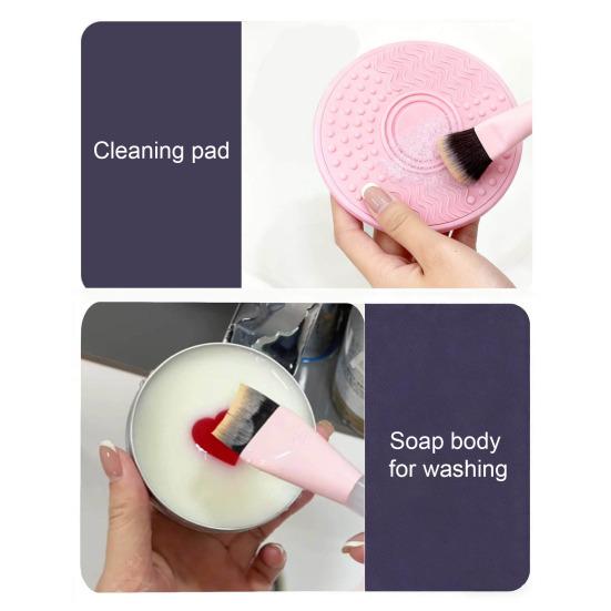 Makeup Brush Cleaner Soap with Silicone Cleaning Mat Portable Travel Multi-purpose Makeup Sponge Cosmetic Scrubber Cleaning Essential Oil