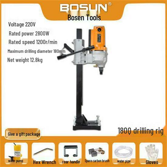 Boshen High-Power Electric Diamond Core Drill 180T/Q - Vertical Water Swivel for Brick and Concrete Drilling.