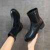 Fashion Short Shoes for Woman Round Toe Booties Elegant with Medium Heels Black Leather Women's Ankle Boots Work Footwear Spring Autumn
