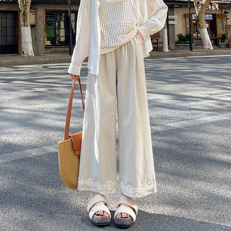 Универсальные кружевные широкие брюки для женщин на весну, новый стиль, мягкие и клейкие повседневные брюки Forest Sweet Droop, маленькие