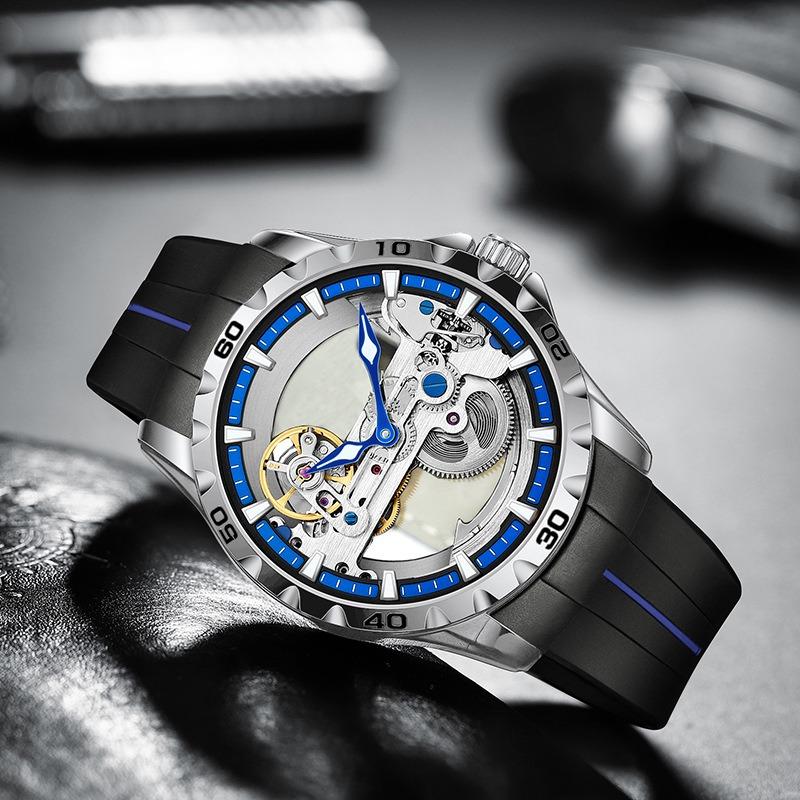 AILANG новые часы автоматические механические часы полые мужские часы часы с силиконовой лентой