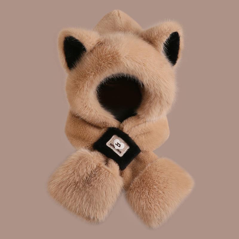 Ladies' Teddy Bear Hat, Scarf Integrated, Cold Resistant