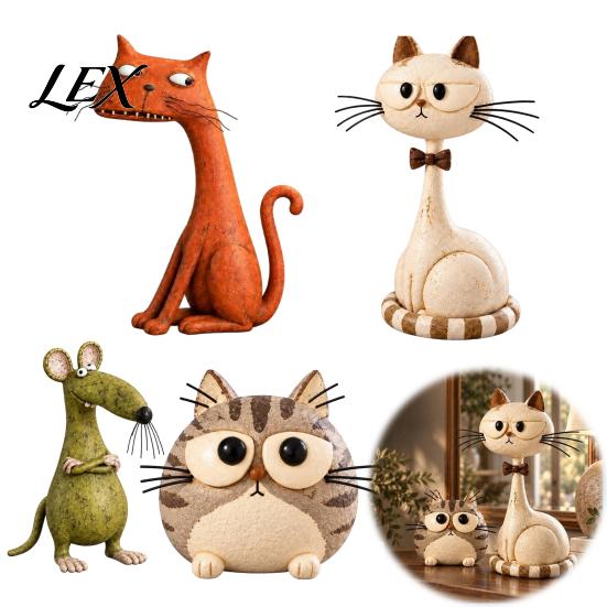 Artistic Decorations for Desk Resin Farmhouse Cat Figurine, Creative Country Style Animal Statue, Rustic Handmade Art Garden Mouse Sculpture