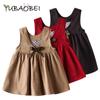 Платье для девочек, весеннее и летнее корейское платье принцессы без рукавов, детское милое платье-жилет с v-образным вырезом и бантом