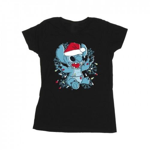 Disney Womens/Ladies Lilo And Stitch Christmas Lights Sketch Cotton T-Shirt