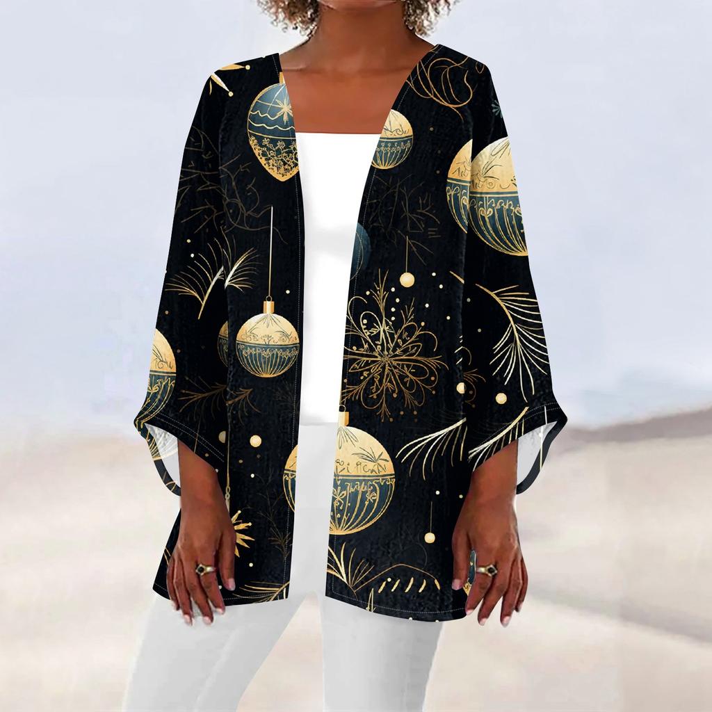 Женская повседневная мода с рождественским принтом легкая куртка средней длины кардиган