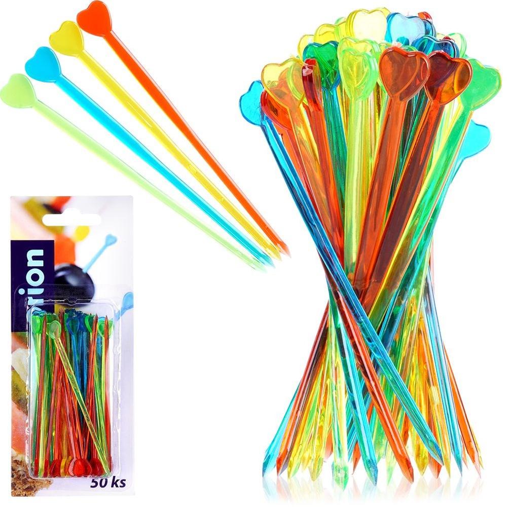 Colorful Party Snack Toothpicks with Heart Tops 8cm 50-Pack