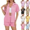 Женская повседневная однотонная рубашка с короткими рукавами, топы, шорты, домашняя одежда, комплект из двух предметов