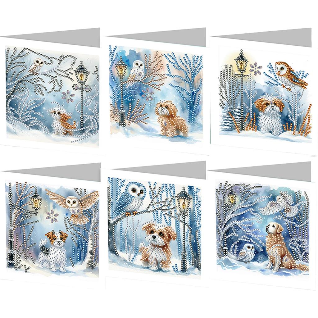 6PCS DIY Rhinestone Diamond Art Mosaic Postcards Diamond Art Handmade Cards for Friend Family Lover