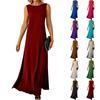 Ladies Fashion Solid Color Sleeveless Dress Long Dress
